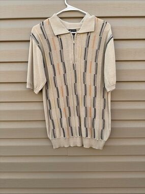 Men's Beige Short-Sleeve Half-Zip Sweater Polo